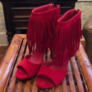 New w/o Box Red Suede Fringed Spiked Heels